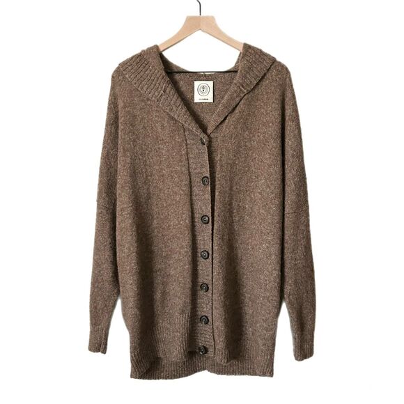 Anagram Baby Alpaca Merino Wool Button Up Hooded Cardigan Tan Size Large - Picture 1 of 6